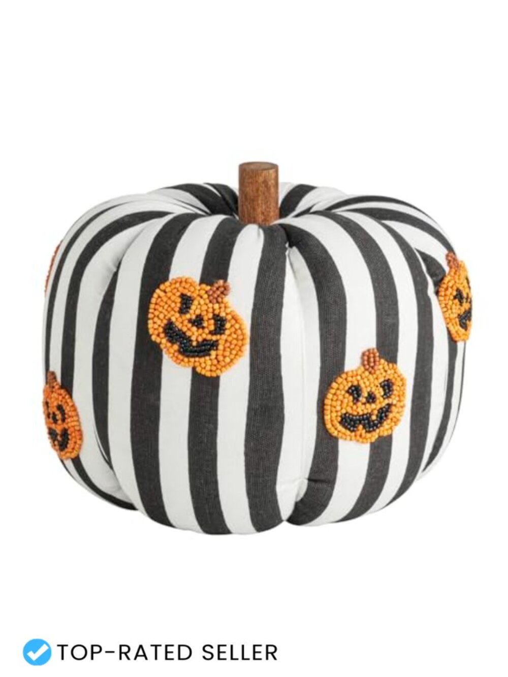 Mud Pie Halloween Beaded Pumpkin Jack-o-Lantern Sitter Cotton Mango Wood